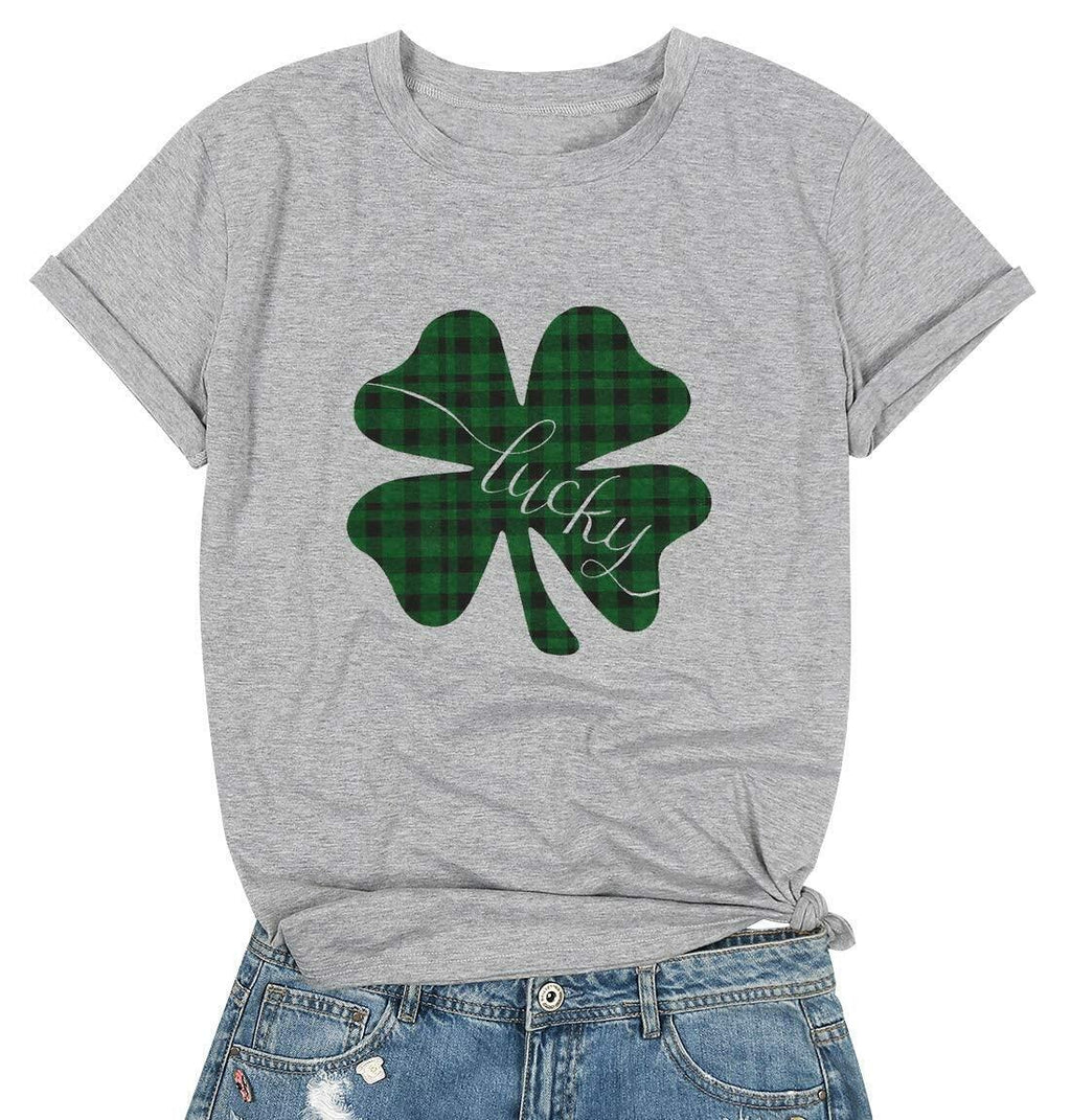 Gray St Pattys Day Shirt Women Lucky Clover Funny St Patrick's Day Tee Size 2XL