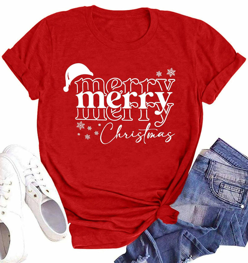 Merry Christmas Women's Graphic Short Sleeve Shirt Green Size XXL