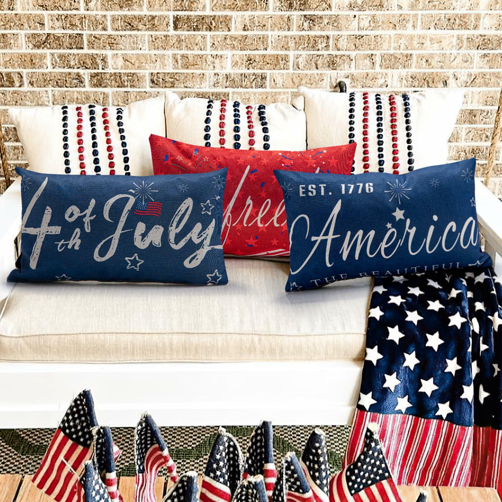 Freedom Patriotic 4th of July USA Pillow Cover 20x12 Inch