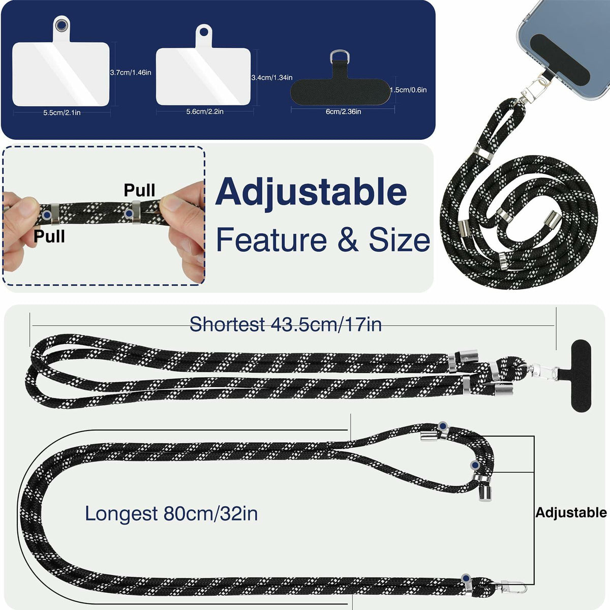 LOHASICDESIGN Adjustable Detachable Phone Lanyard Pink 31.5in