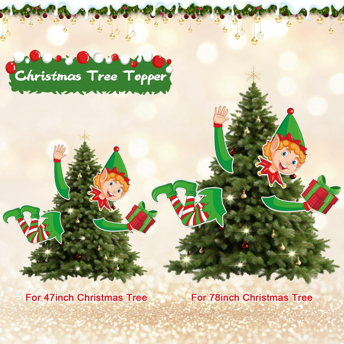 Lonfliness Elf Christmas Tree Topper 4pcs Xmas Holiday Decor Set