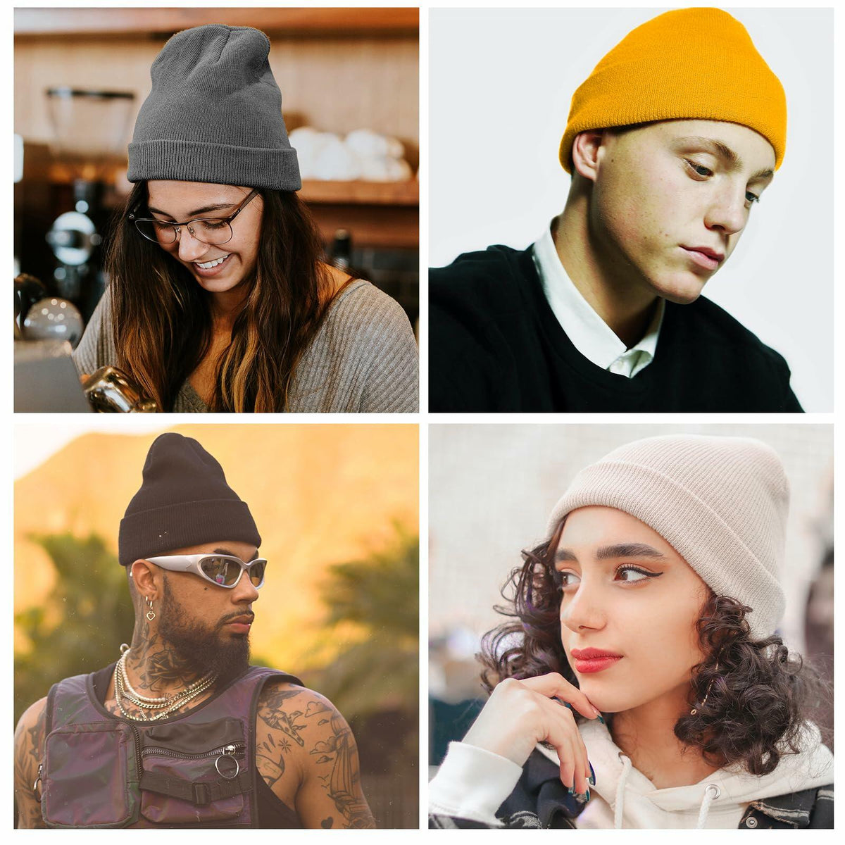ZOORON Acrylic Knit Cuffed Beanie Hat Unisex Dark Green