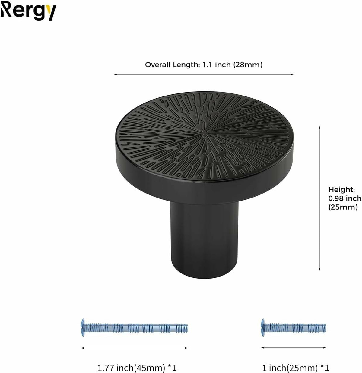 Rergy 10 Pack Zinc Alloy Black Drawer Knobs Kitchen Cabinet Pulls