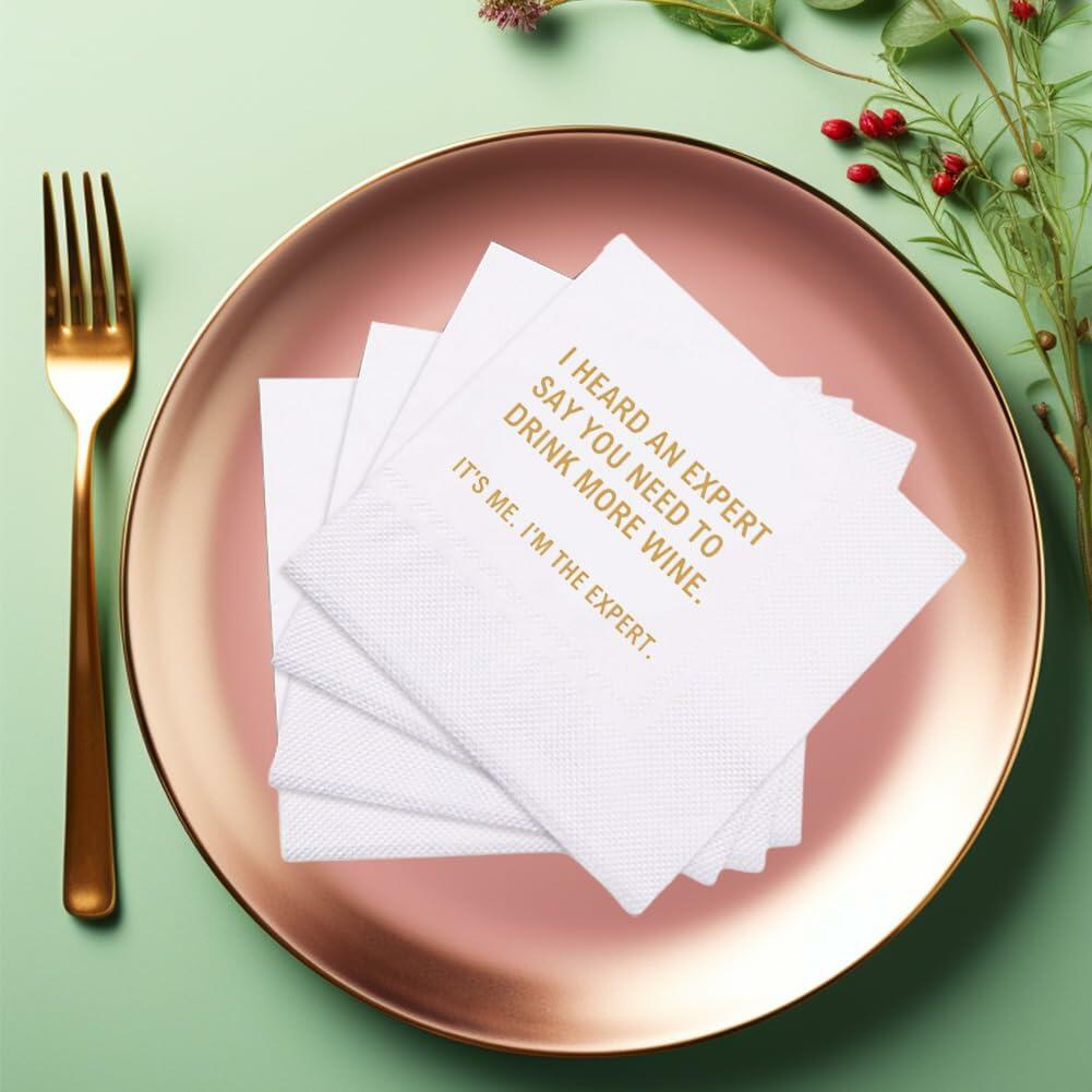 VOWFOO Funny Quotes Cocktail Napkins 4.5x4.5in 2-Ply 100pcs White