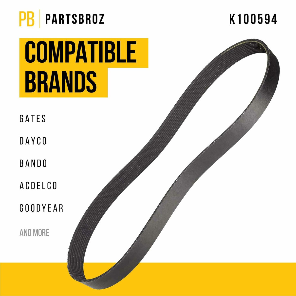 PartsBroz K070644 Micro-V Serpentine Drive Belt Compatible BMW Black