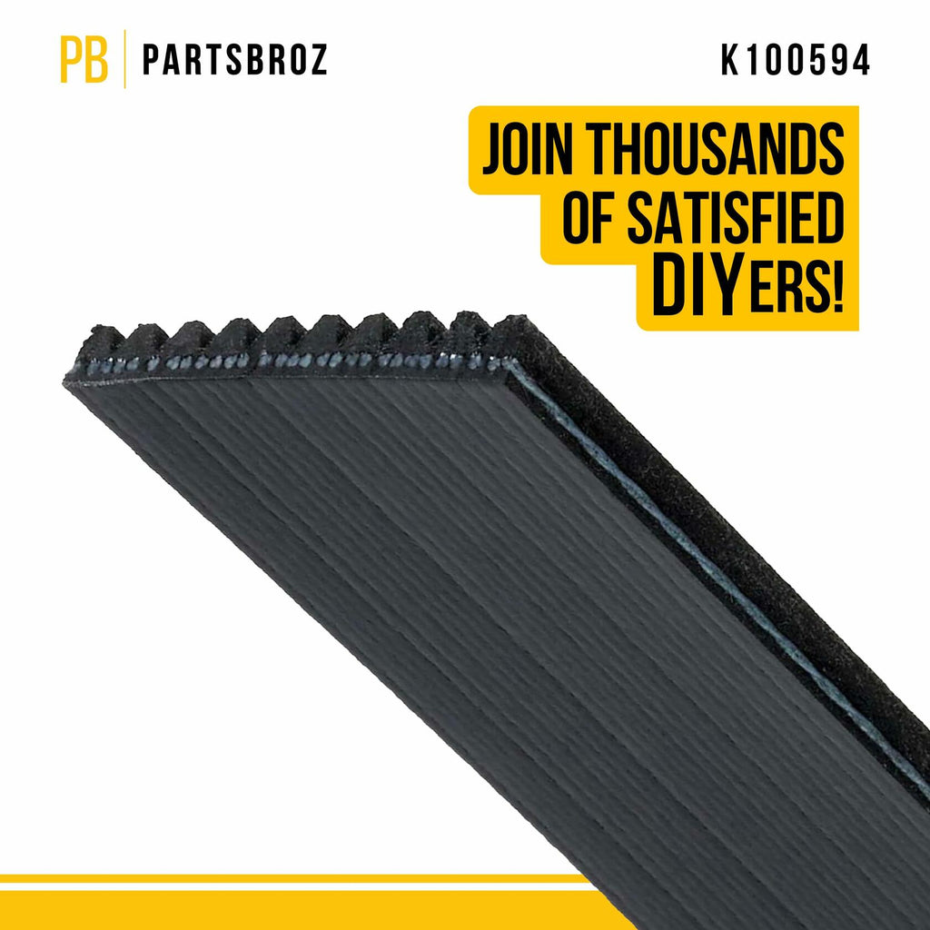PartsBroz K070763 Micro-V Serpentine Drive Belt Compatible with Gates Black