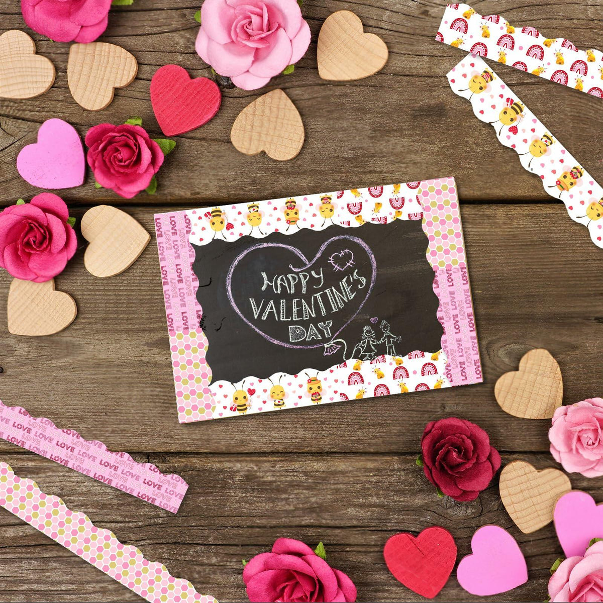 4 Rolls Valentine’s Day Bulletin Board Borders 131Ft Pink Bee Mine Trim