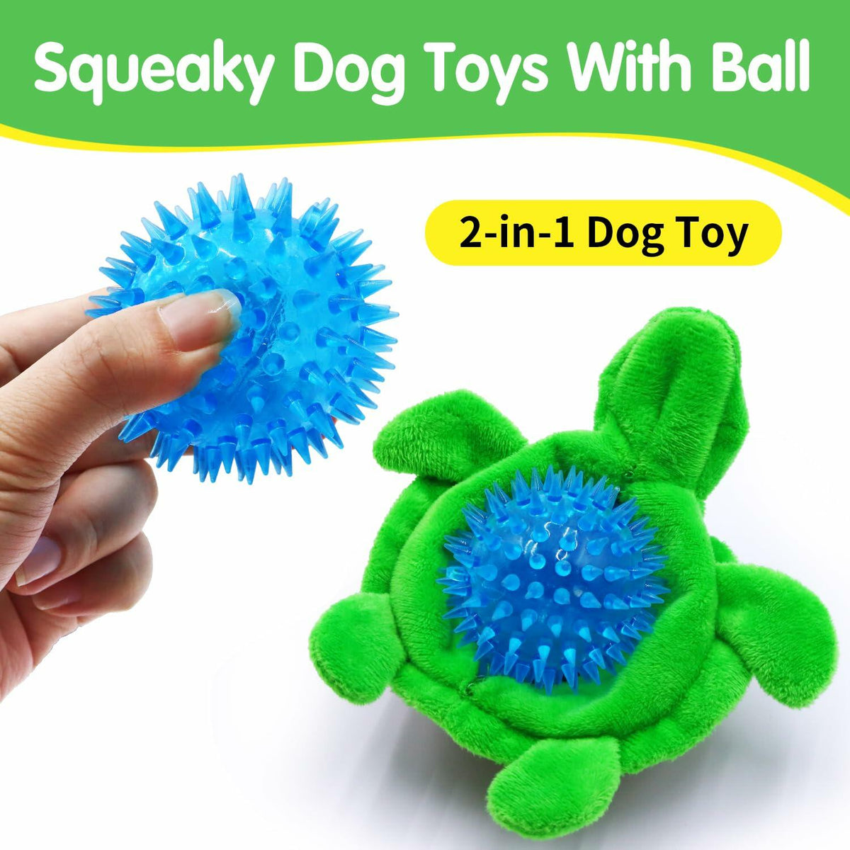 [Like New] Aqezd Turtle Small Dog Squeaky Toy with Ball 2-in-1 Plush Rubber Core