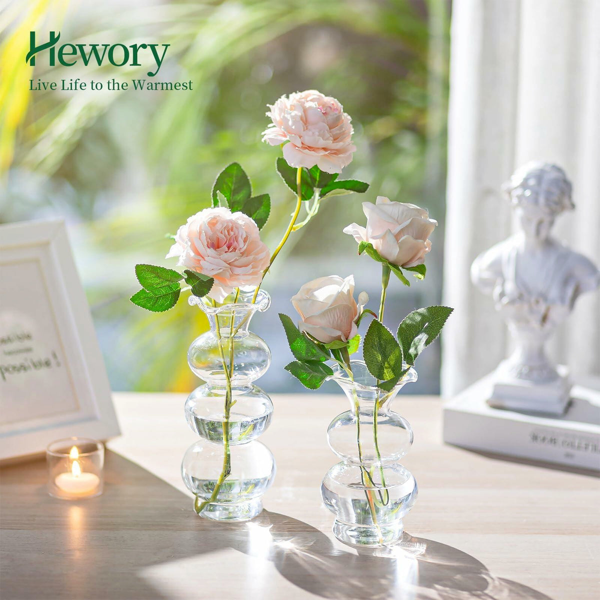 Hewory Glass Bubble Bud Vase Small Clear Glass Flower Vase for Single Stem