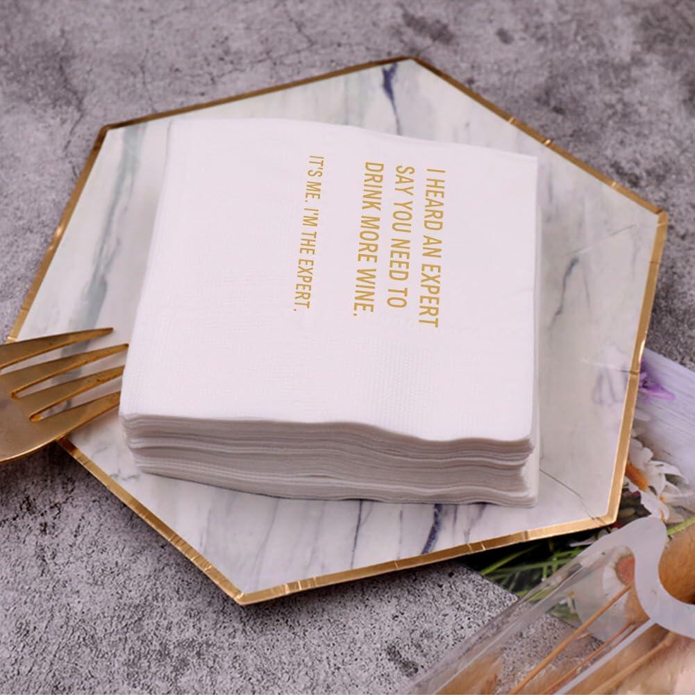 [Like New] VOWFOO Funny Quotes Cocktail Napkins 4.5x4.5 2-ply 100pcs Gossip