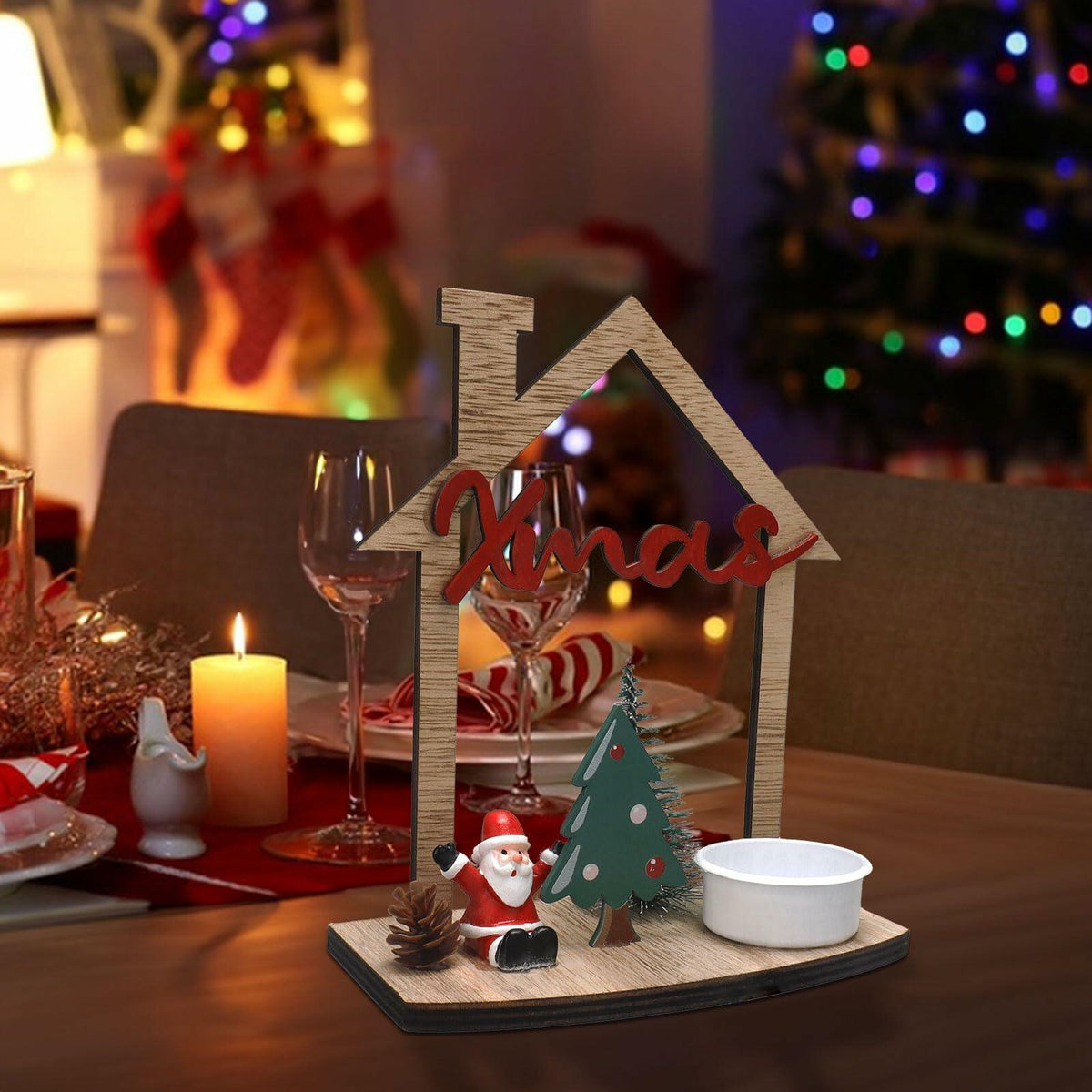 VQN Christmas Wooden Small House Crafts Rustic Xmas Holiday Ornament Decor