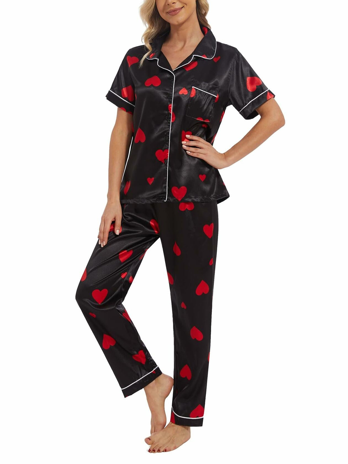 VENTELAN Women's Pajama Set Plus Size Super-Soft Short & Long Sleeve Pants SizeL