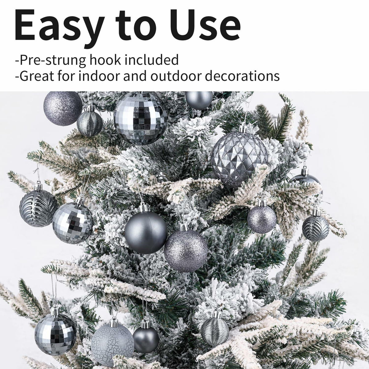 LANGXUN 36pcs Grey Christmas Tree Decorations Balls Shatterproof Ornaments