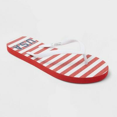 Shade & Shore Women's Sydney Americana Flip Flops Size 8 Red/White
