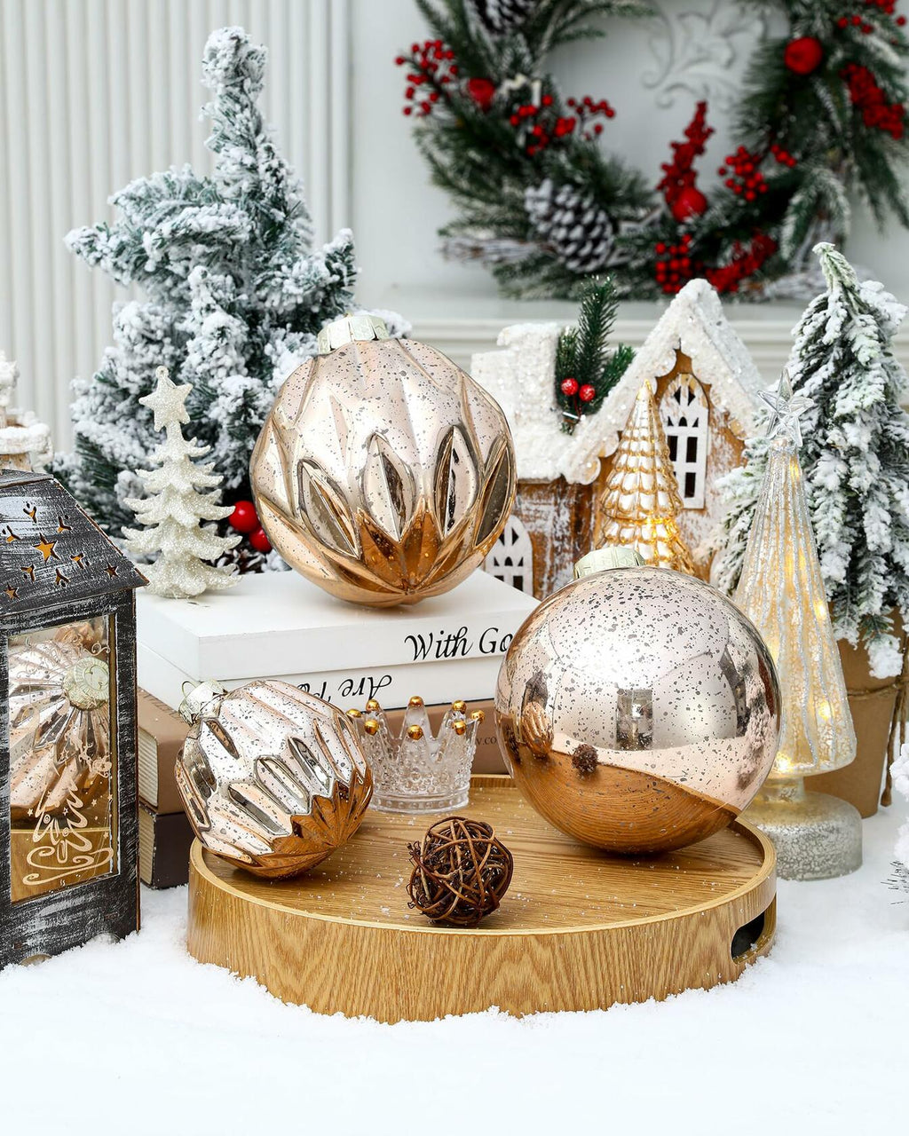 [Like New] Jumbo Mercury Rose Gold Christmas Ornaments 6" Shatterproof Set of 2