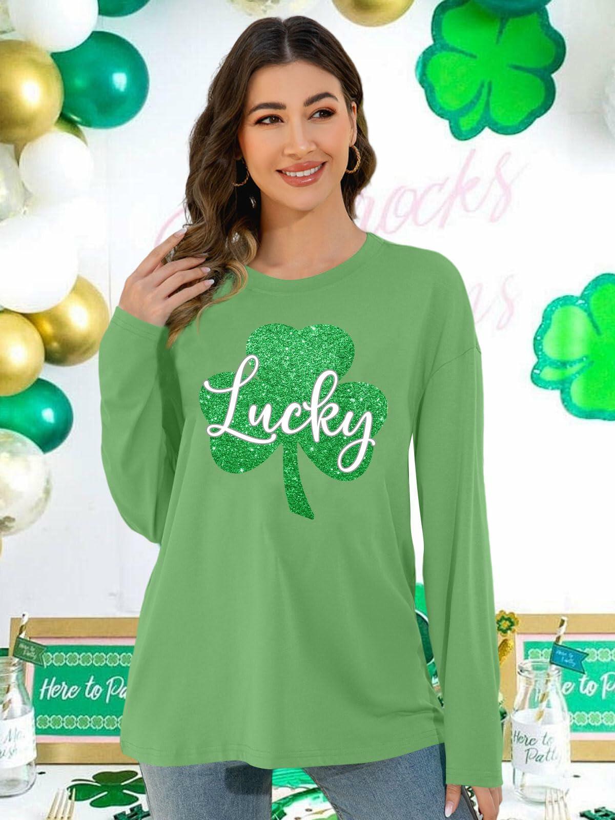 St. Patrick’s Day Women’s Lucky Shamrock Long Sleeve Oversized Tee S