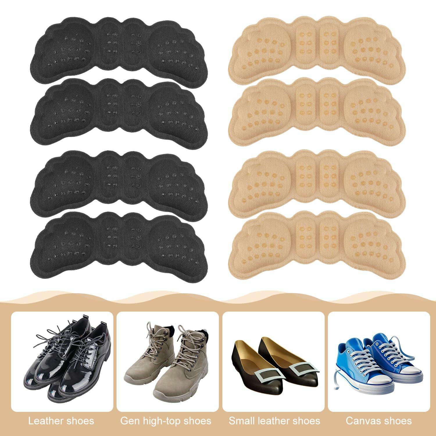 Gosknor 4 Pairs Heel Protector Pads Foam Inserts Cushion Black Skin Color