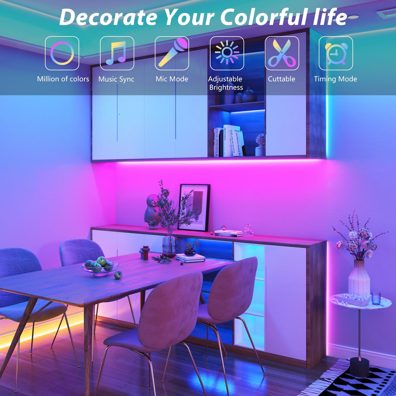 GANZQH RGB Strip Lights 15.20FT USB Powered Smart App Remote Control Multicolor