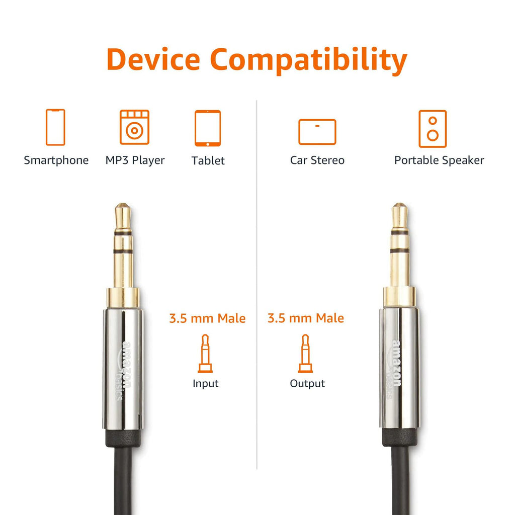 [Like New] Amazon Basics 3.5mm Auxiliary Audio Cable Gold-Plated Plugs 8ft Black