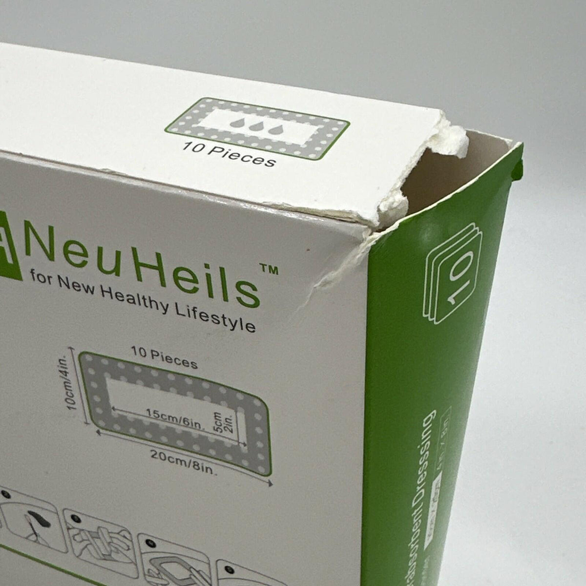 BestBy09/28 NeuHeils Silicone Super Absorbent Wound Dressing 4x8 Beige 10 Pack
