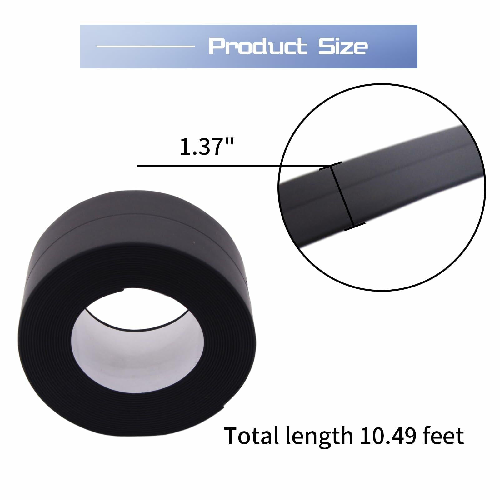 Qiveno 2pcs Waterproof Caulk Tape Black PVC Sealant for Kitchen Bathroom 10.5ft