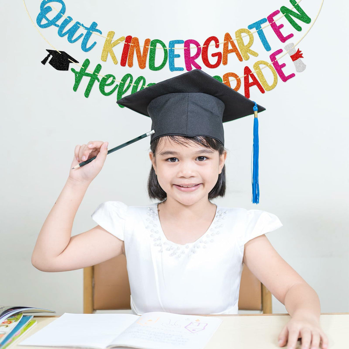 Firefairy Kindergarten Graduation Banner Pre-strung Colorful Glitter Cardstock
