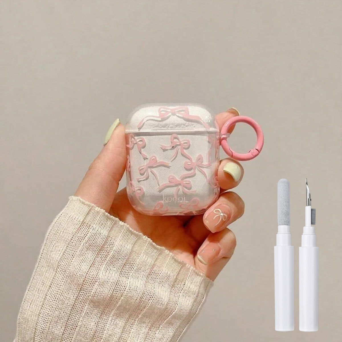 Reownest AirPods Pro 2 Case Soft Clear Bow Pattern Shockproof Keychain Cover