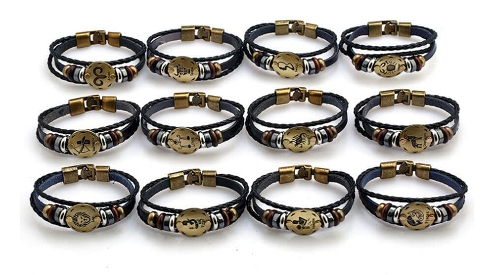 vmcoatdu Libra Zodiac Alloy Leather Braided Rope Bracelet 7.9in Wrist