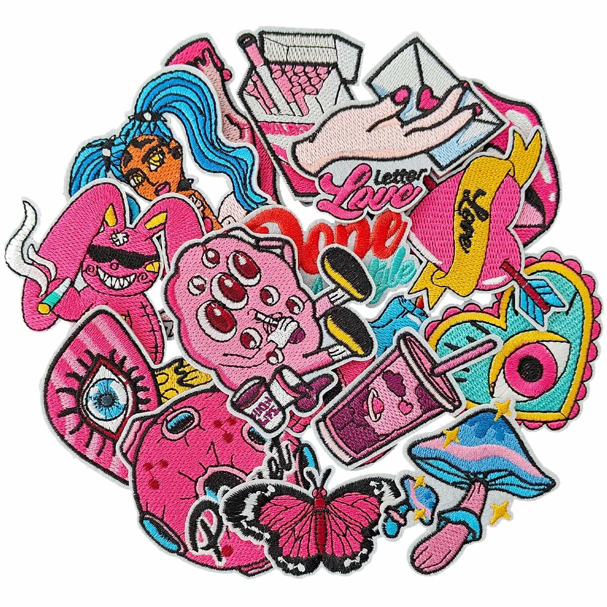 ELEFOCUS 16Pcs Pink Iron-on Patches Applique for Clothing