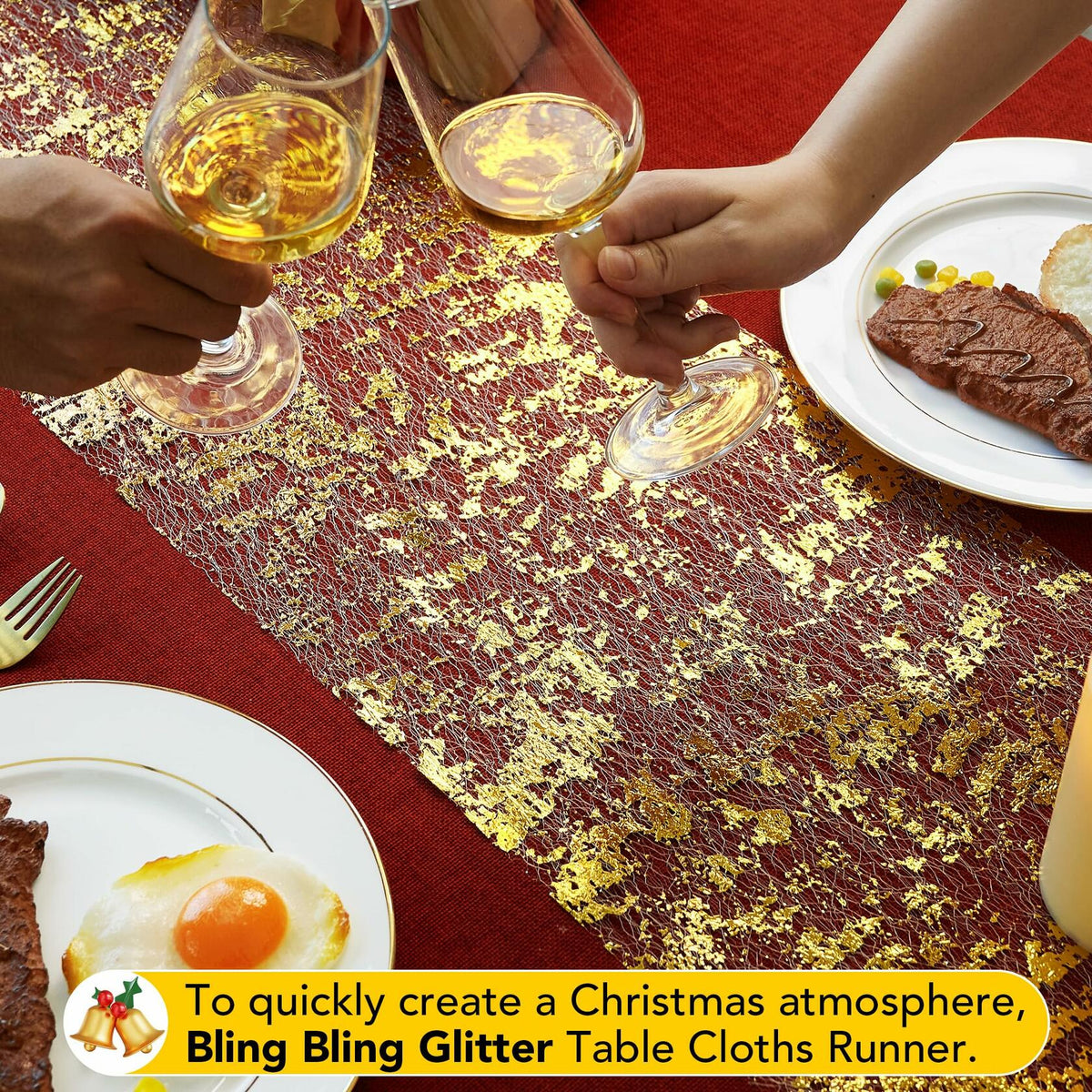 Deconovo Gold Sequin Table Runner 9FT 2PCS Polyester Kitchen Party Decor