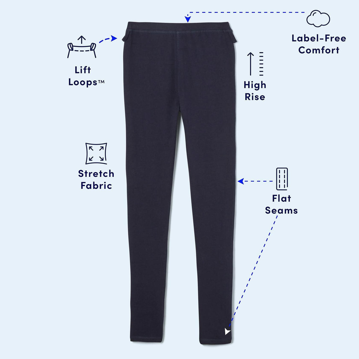 French Toast Girls Adaptive Skinny Pant Leggings Pull-Up Lift Loops Navy Size S