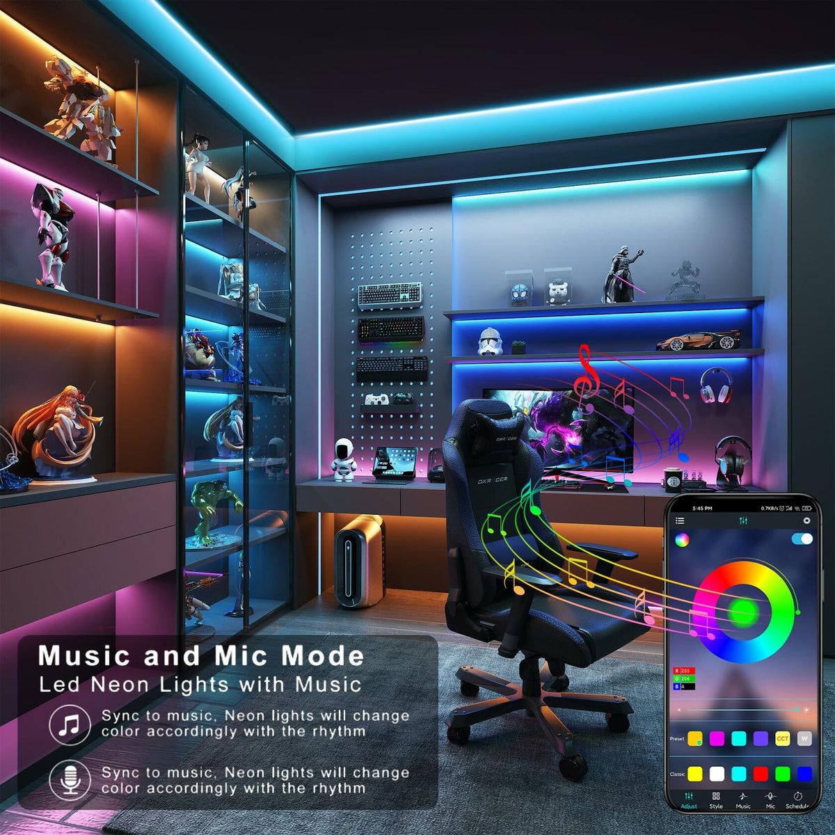 GANZQH 15.6FT RGB Strip Lights USB Powered Smart App Remote Control