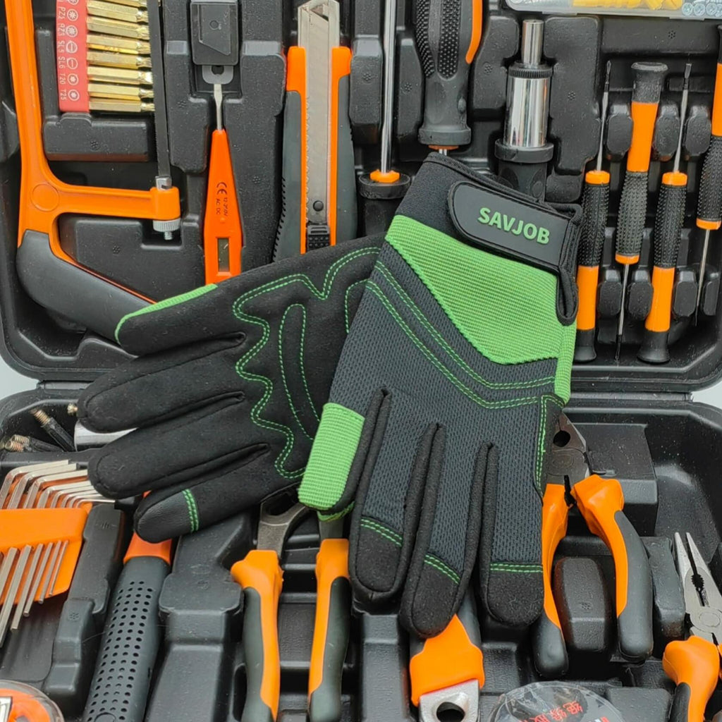 SAVJOB Synthetic Leather Work Gloves Touchscreen Yard Garden Green Small