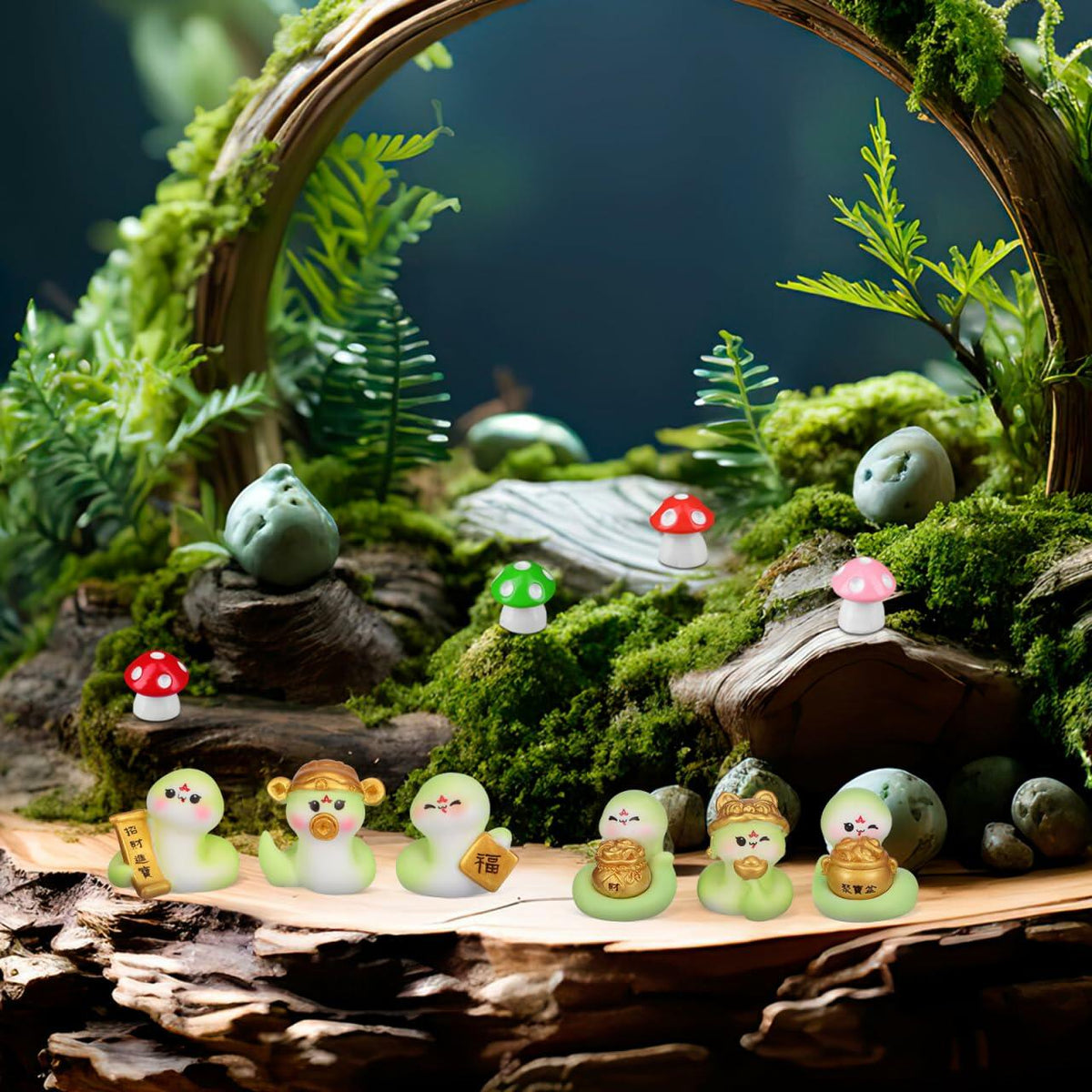 VICASKY Chinese New Year 2025 Snake Resin Figurines 10 Pcs Lucky Miniatures