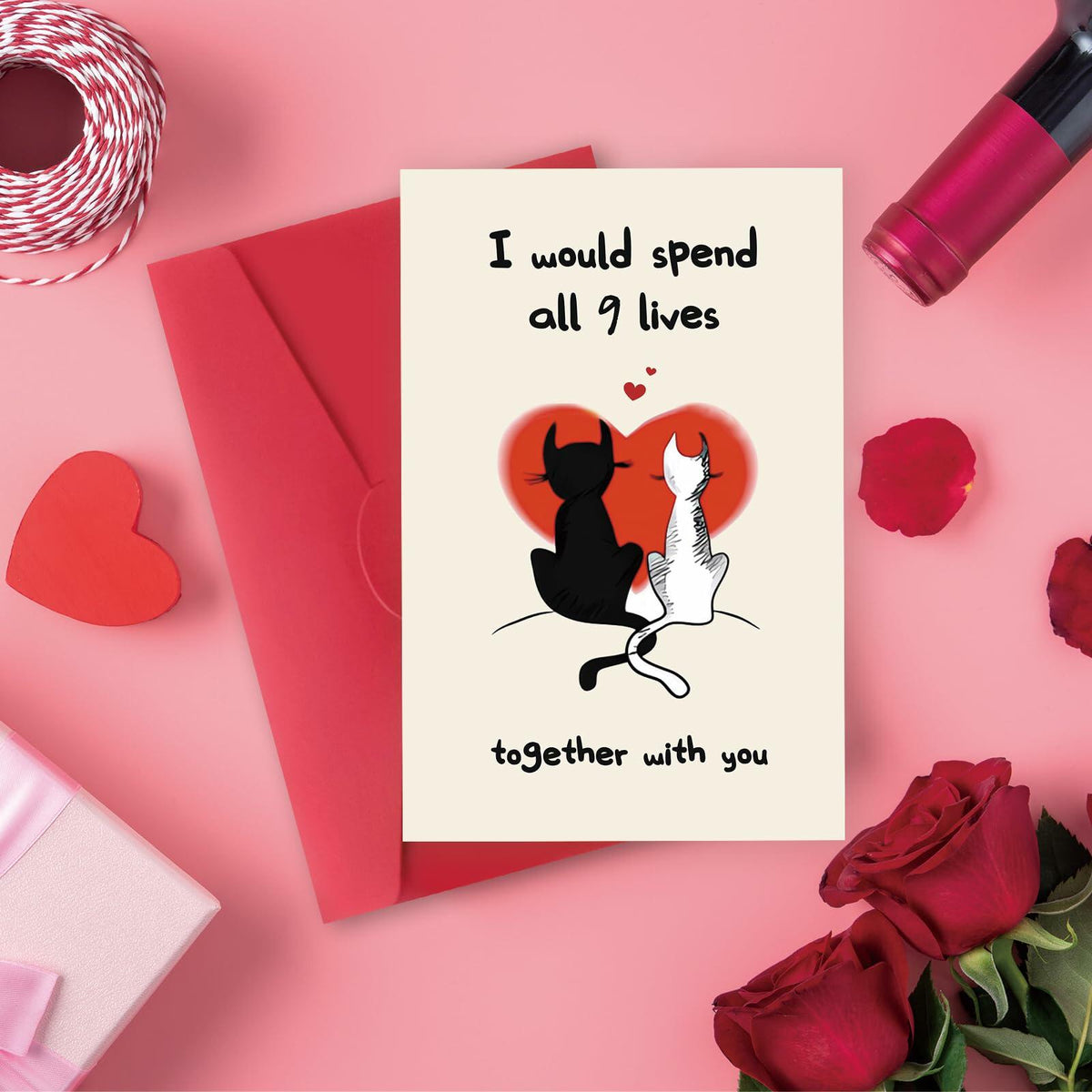 IDU Romantic Valentines Day Cat Card for Couples Cute Animal Print ZN038