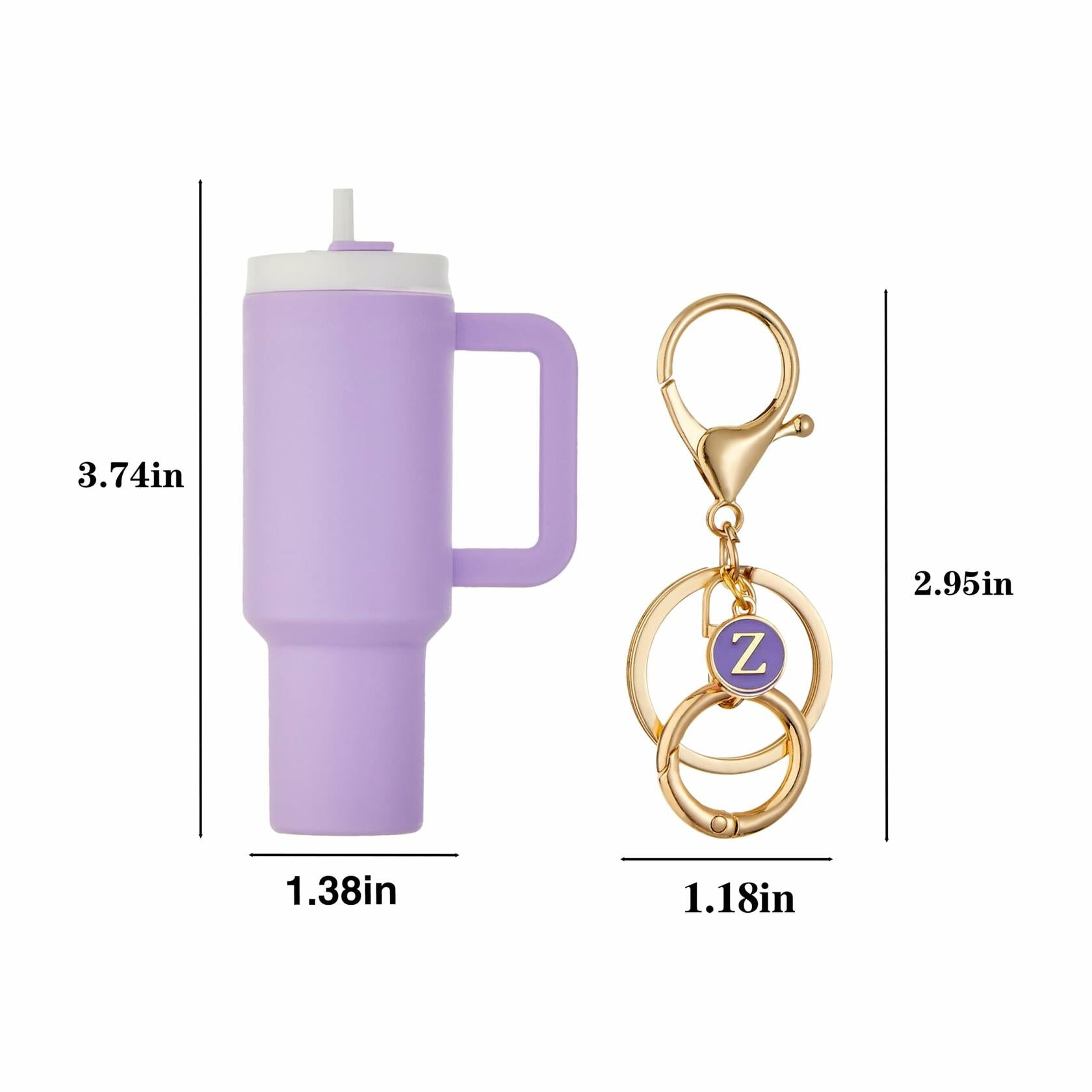 Sanyaa Initial Mini Cup Keychain Accessories Stanley Cup Purple B