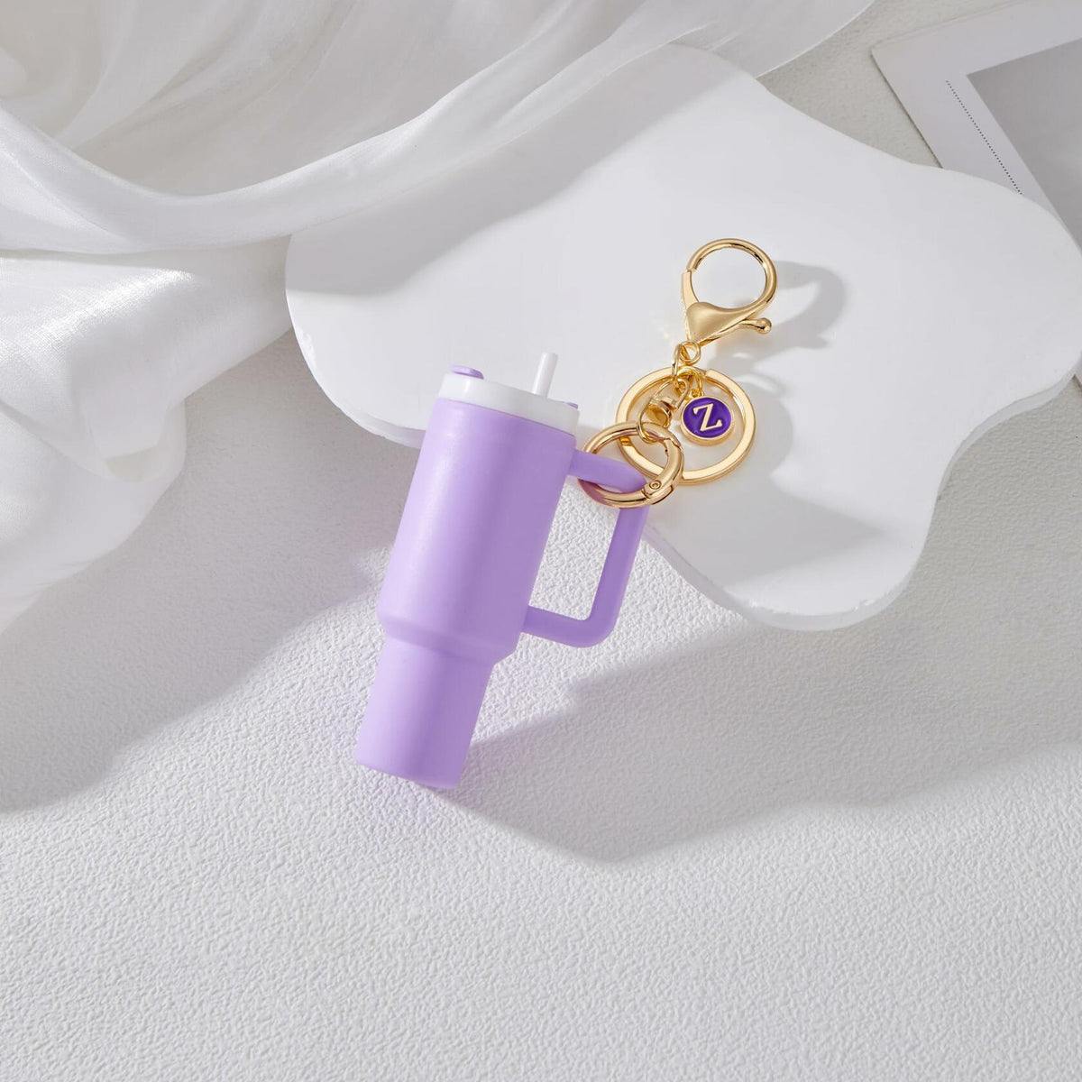 Sanyaa Initial Mini Cup Keychain Accessories Stanley Cup Purple B