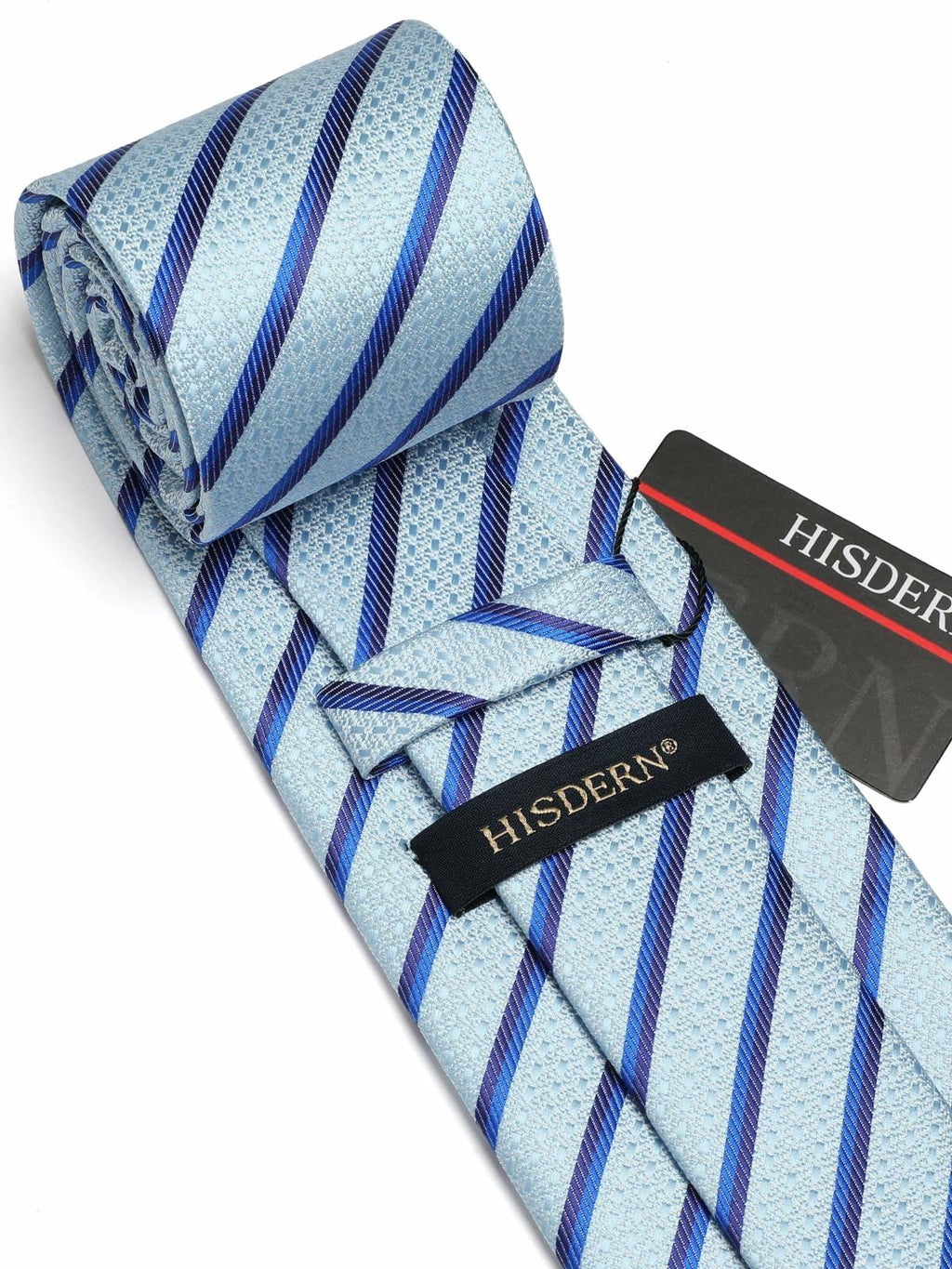HISDERN Mens Silk Striped Necktie & Handkerchief Set Light Green Size 8.5cm