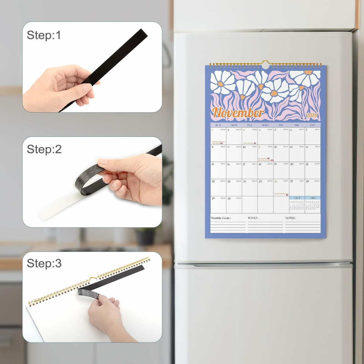 EYROZILL 2025 Wall Calendar Planner Spiral Bound 12x17 Marble Jul25-Dec26