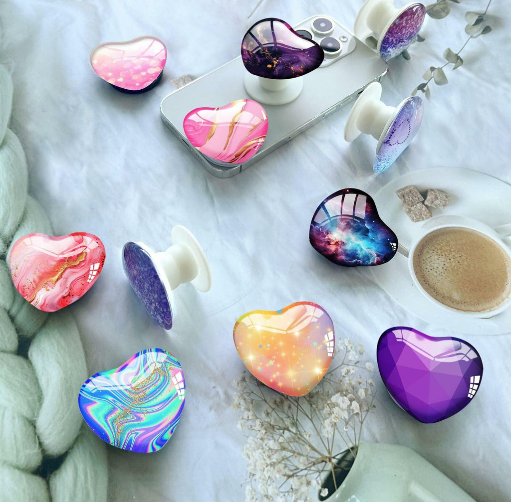 Luhoit Expanding Heart Shape Glass Phone Grip Holder Gold Purple Blue TPU