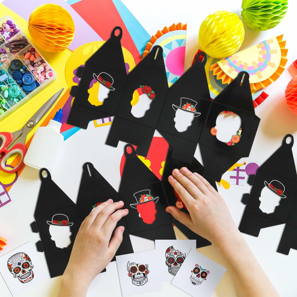 VIHOSE 12 Sets Day of The Dead Sugar Skull Masks Craft Kits Bulk Halloween Decor