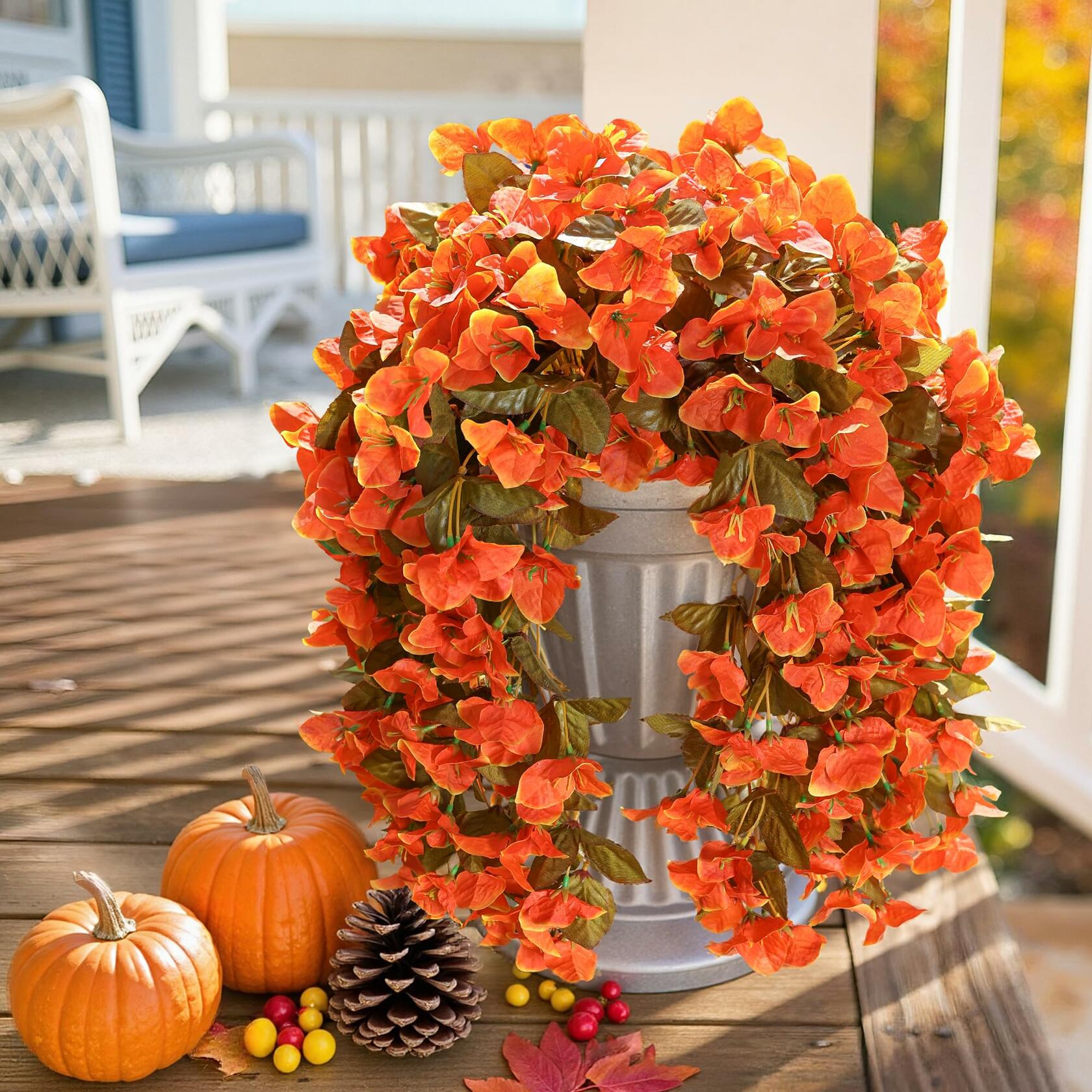 HyeFlora Bougainvillea Artificial Hanging Flowers 2pcs Orange UV Resistant