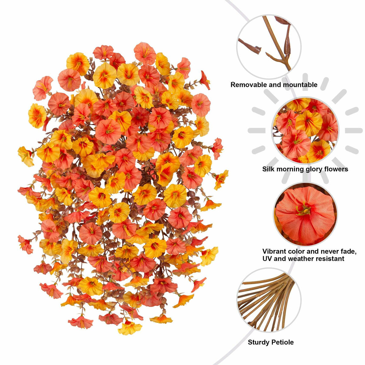 Ivydale 2 PCS Artificial Fall Hanging Flowers Silk Faux Petunias Orange+Yellow