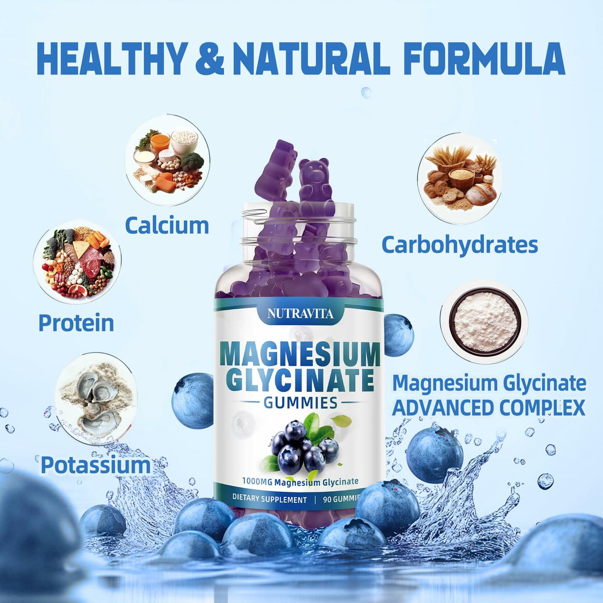 Nutravita Magnesium Glycinate Gummies 1000mg L-Threonate VitD B6 CoQ10 180ct