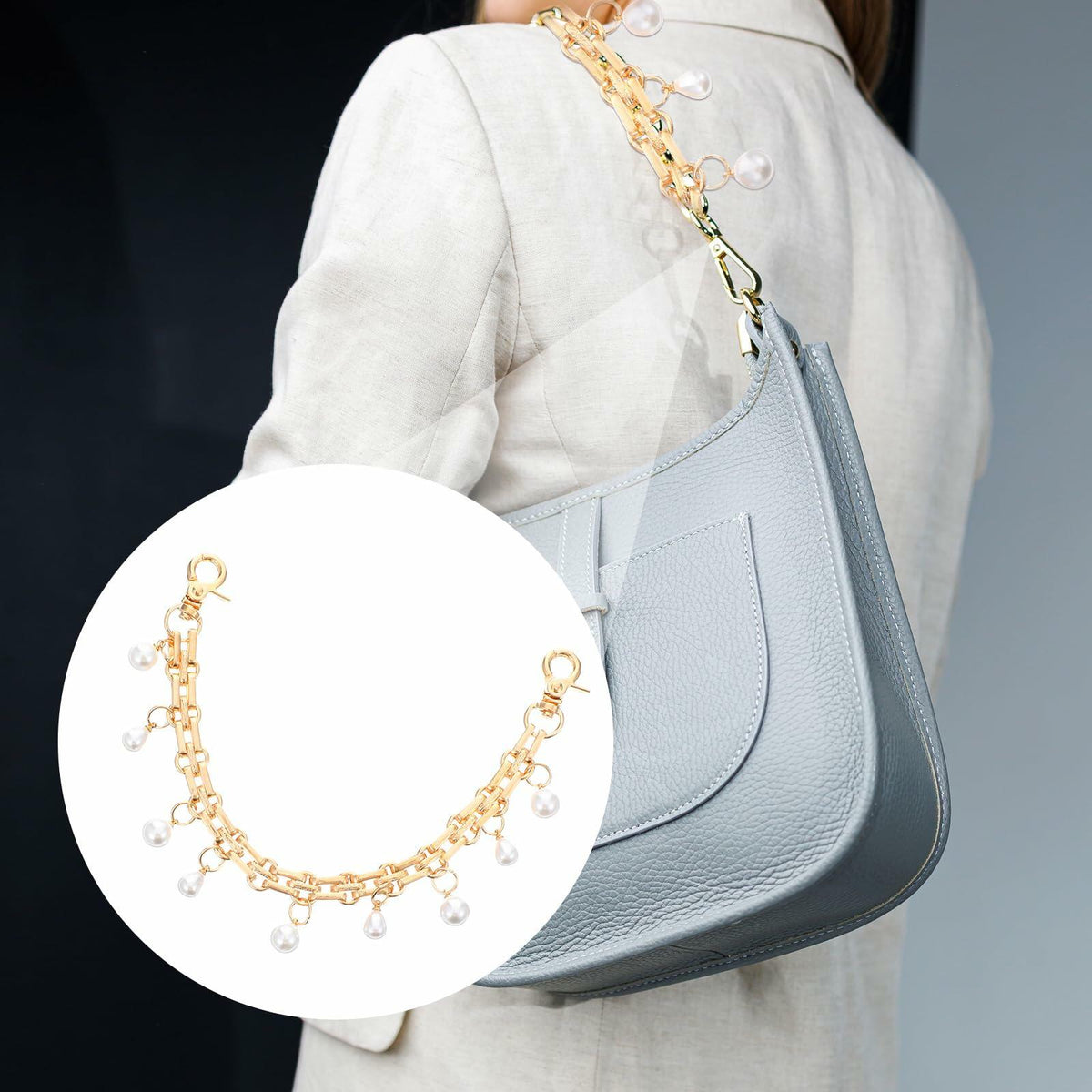 Josojoou 2 Pack Purse Extender Chains Gold Alloy Pearl Accent 10.2 Inch
