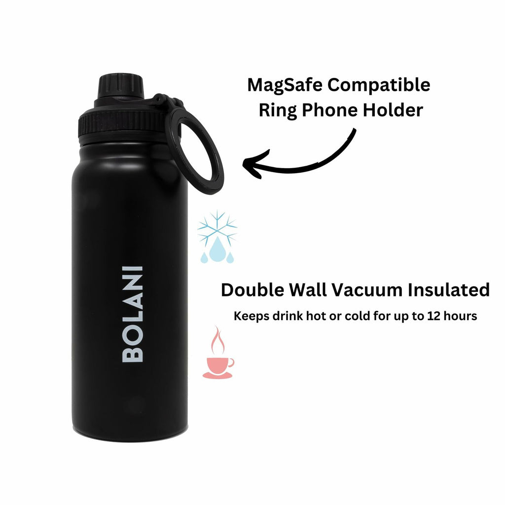 BOLANI MagSafe Water Bottle Stainless Steel 24oz White Insulated Leak Proof