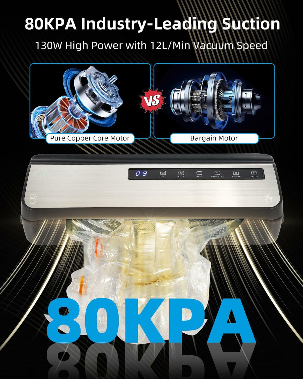 CUBETA 8-in-1 Vacuum Sealer Machine 80KPA Digital 20 Bags Silver