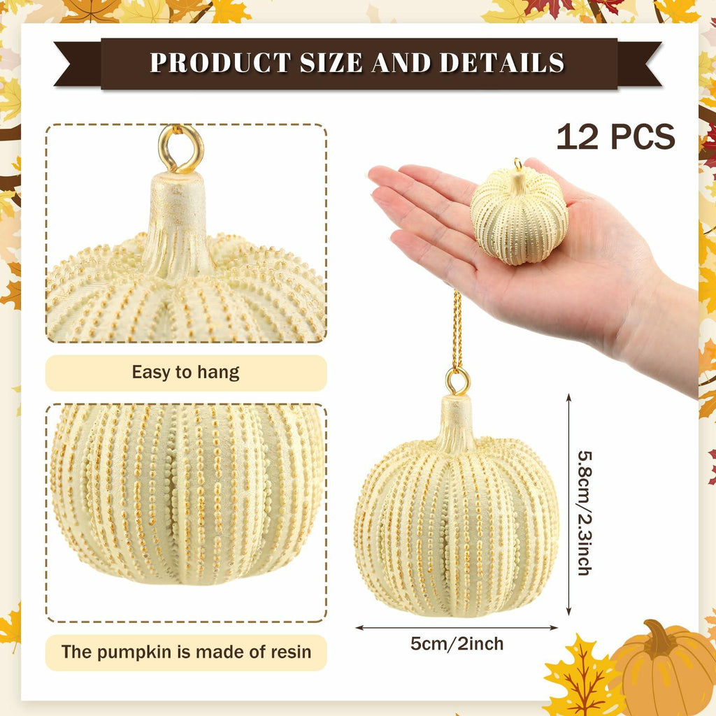 Hiboom 12 Pcs Resin Pumpkin Ornaments Rustic White Gold Fall Decor