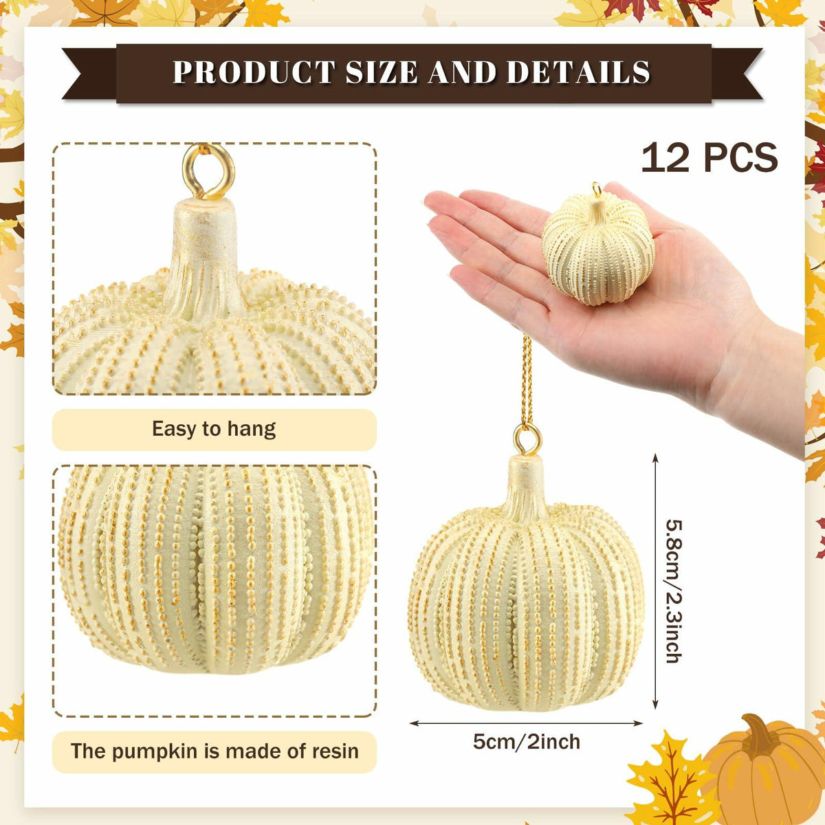 Hiboom 12 Pcs Resin Pumpkin Ornaments Rustic White Gold Fall Decor