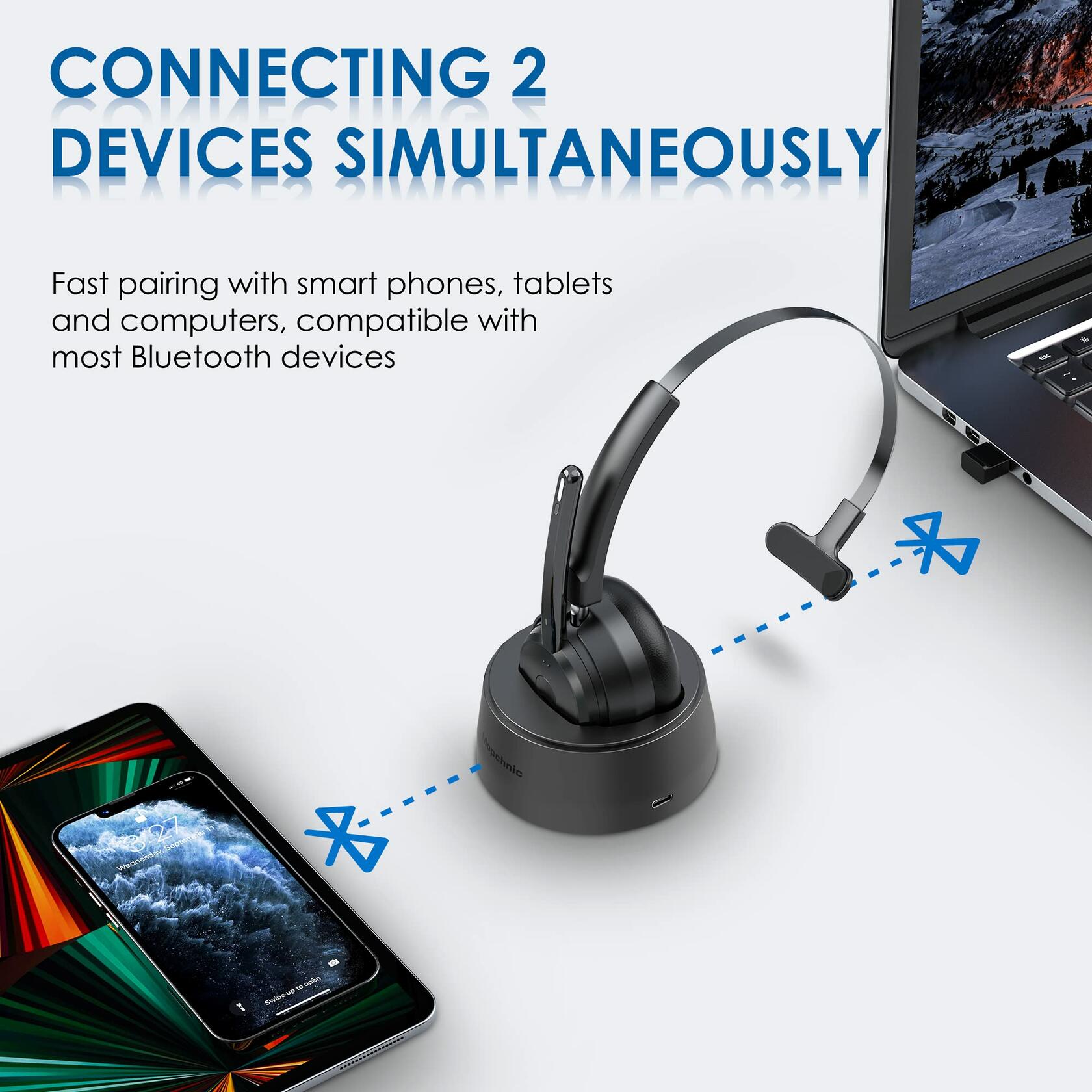 Mopchnic Bluetooth Wireless Headset Black Wireless Headphone